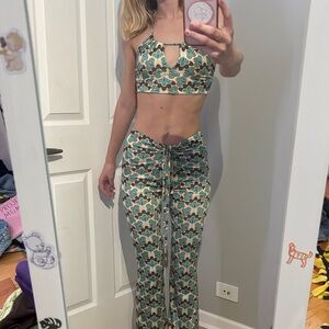 Pull&Bear Teal and Brown Floral Set